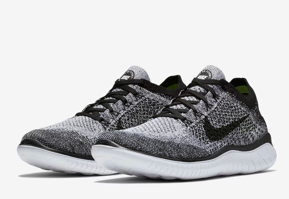 Nike Free Run Flyknit 2018 Mens Road Running Sneakers 7 Black White Shoes